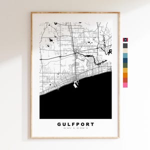 Gulfport Carte de la ville Imprimer - impression de carte - art de la carte - estampes ou impressions encadrées - États-Unis