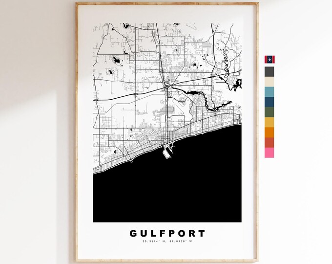 Gulfport Map Print - City Map Poster - Map Art - USA City Maps - Gulfport Print - Gulfport Poster - Minimalist City Map - Mississippi