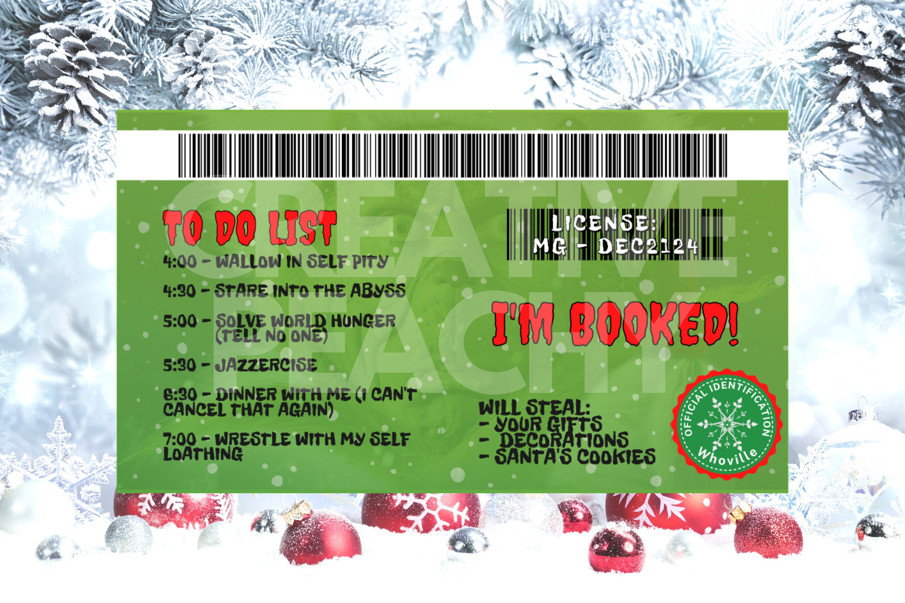 Grinch Drivers License Digital Download PNG Grinch License Etsy