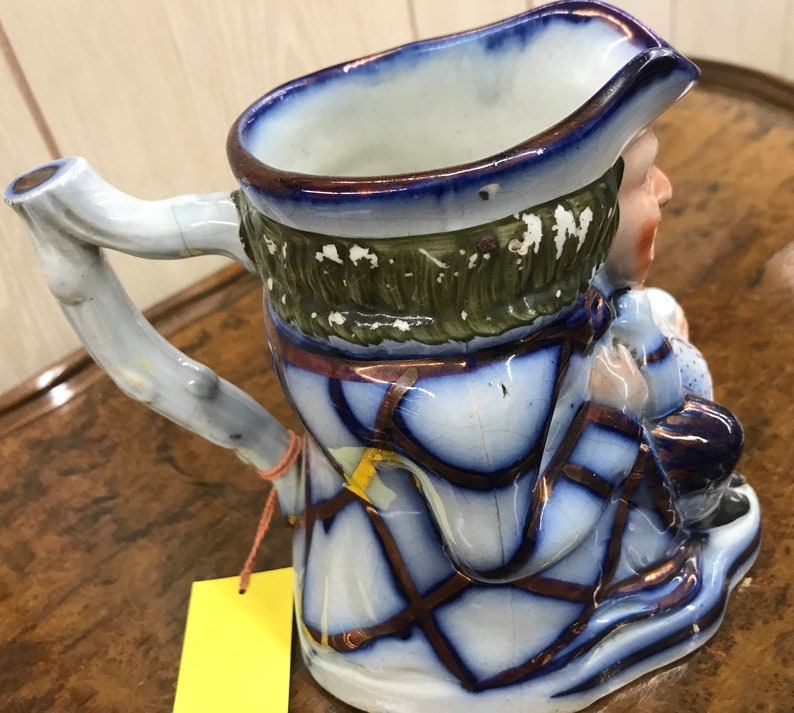 Flow Blue English TOBY Jug with Copper Luster c 1840-1900 Staffordshire