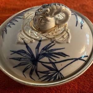 Antique Late Mayers Transferware Porcelain 3-Piece Ivory Soap Dish in Palm Pattern With Elephant Trunk Handle Porcelain Artist James Gilda