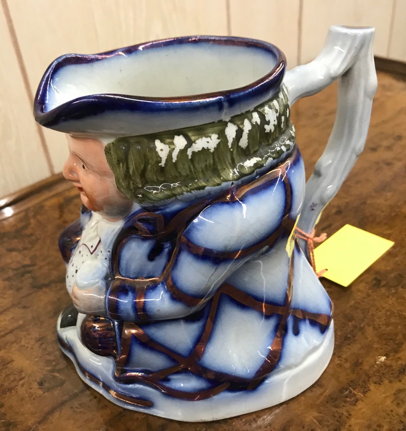 Flow Blue English TOBY Jug with Copper Luster c 1840-1900 Staffordshire