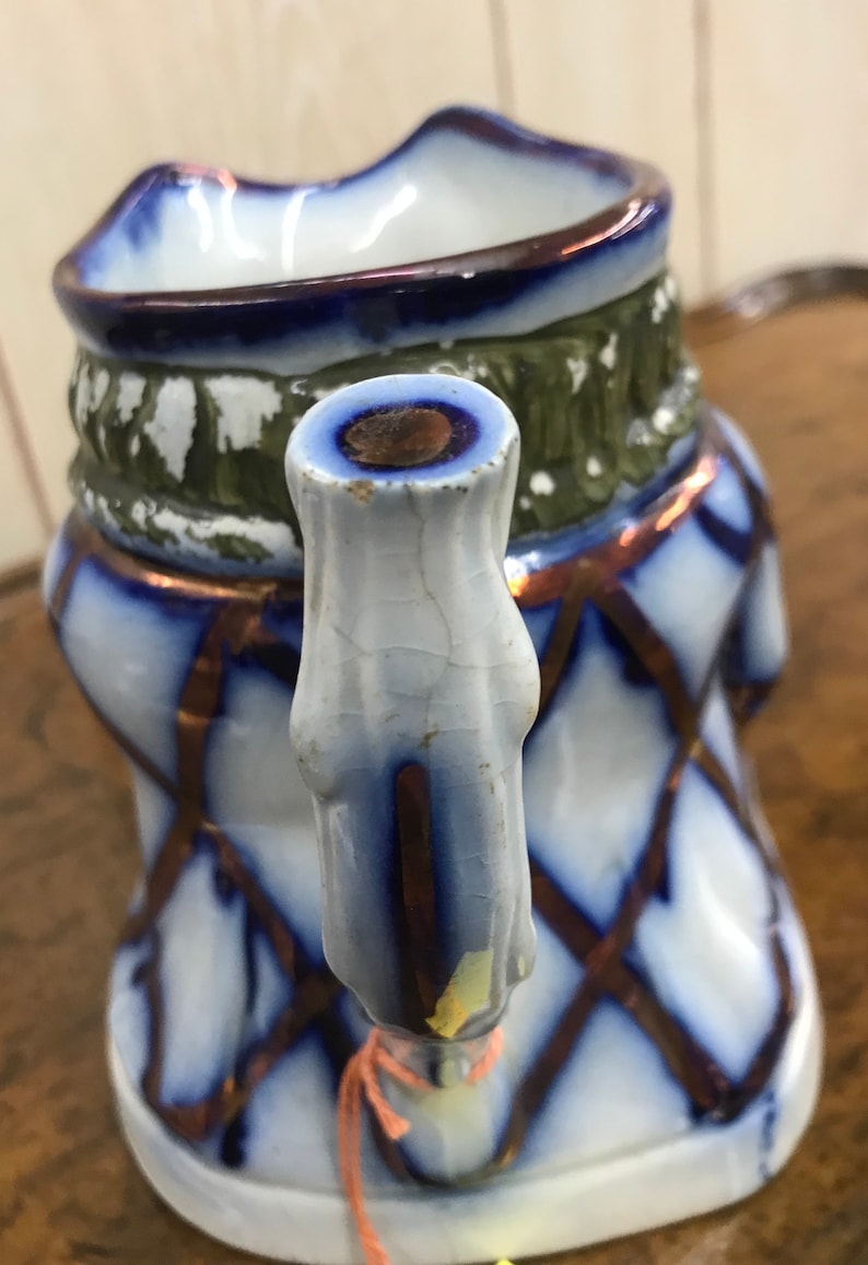 Flow Blue English TOBY Jug with Copper Luster c 1840-1900 Staffordshire