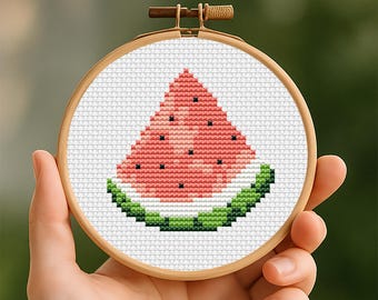 Watermelon Mini Cross Stitch Pattern, Fruit Embroidery, Instant Download PDF
