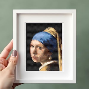 Schema punto croce &quot;Ragazza con l&#39;orecchino di perla&quot; in PDF, Mini punto croce di Johannes Vermeer