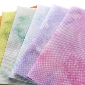 Set of 6 Bright Colored Printed Cross Stitch Fabrics, Hand Dyed Effect Aida Cloth Bundle, 14 / 16 / 18 / 20 Count