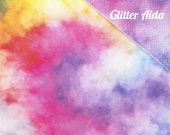 Tessuto Aida tie-dye arcobaleno, tessuto per punto croce con glitter opalescenti