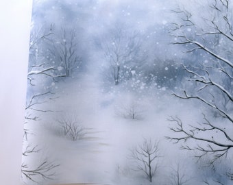 Snowy Winter Scene Aida Cloth, Printed Cross Stitch Fabric, 14 / 16 / 18 / 20 Count