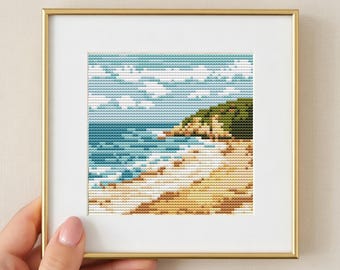 Mini schema per punto croce a tema spiaggia in formato PDF - Paesaggio costiero oceanico