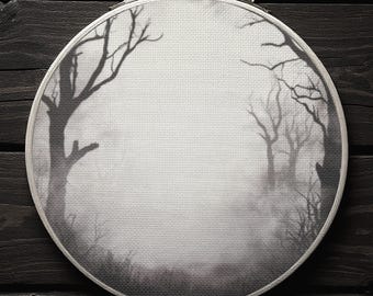 Haunted Forest Cross Stitch Fabric, Gothic Halloween Aida Cloth, 14 / 16 / 18 / 20 Count