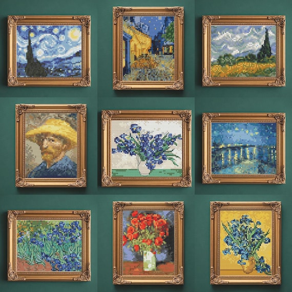 ローヌ川の星月夜クロスステッチパターン、ゴッホのミニアート