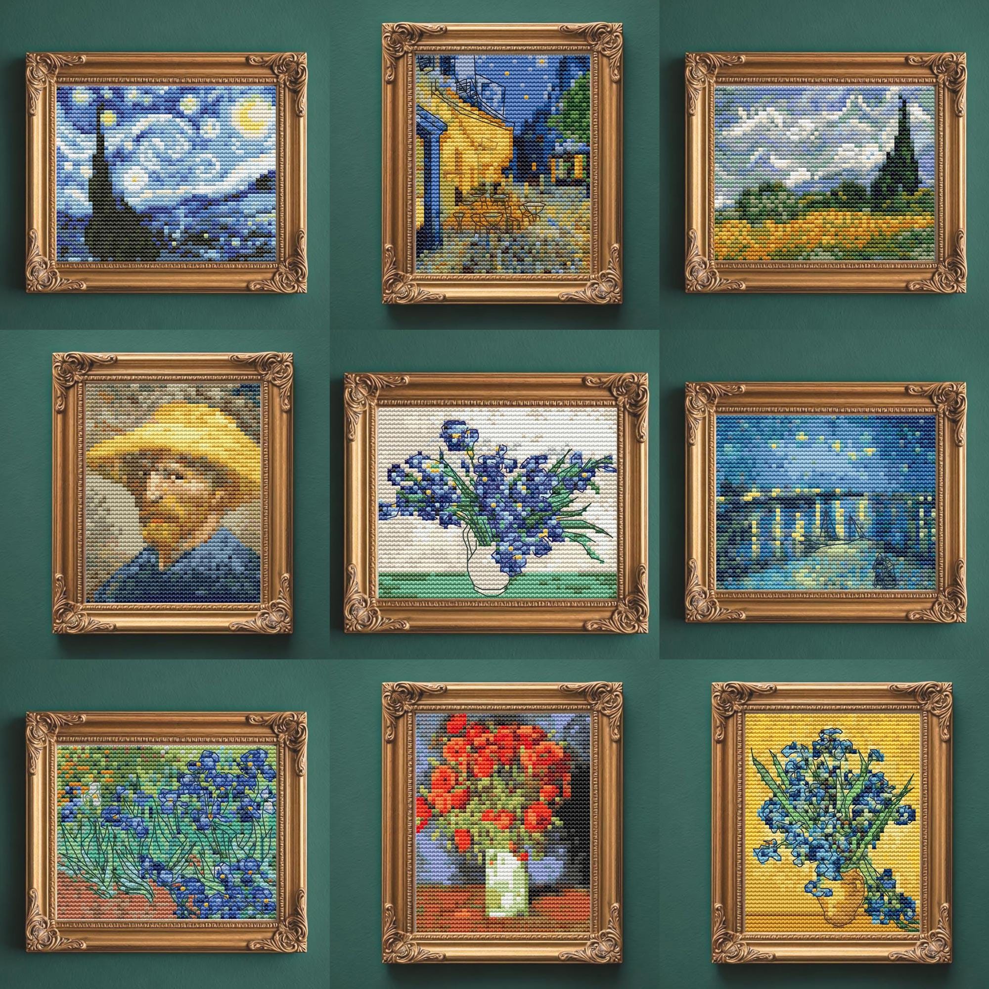 ローヌ川の星月夜クロスステッチパターン、ゴッホのミニアート