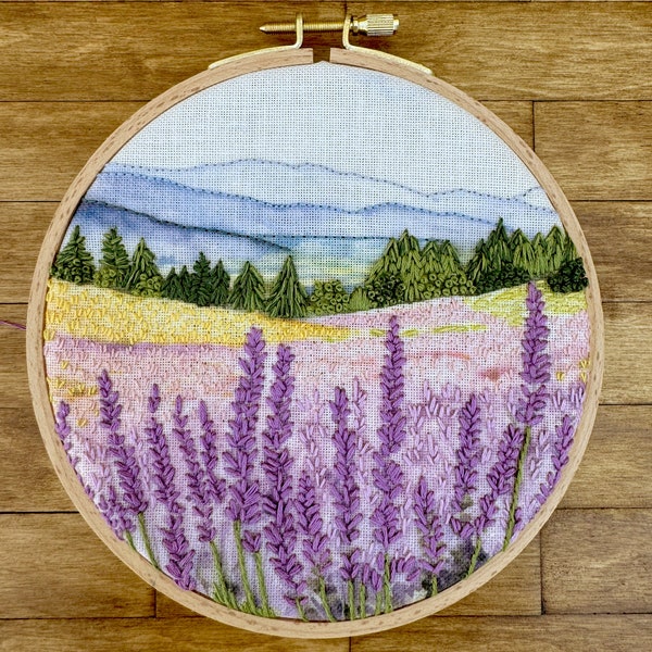 Embroidery Kit Lavender Fields, Beginner Flower Embroidery