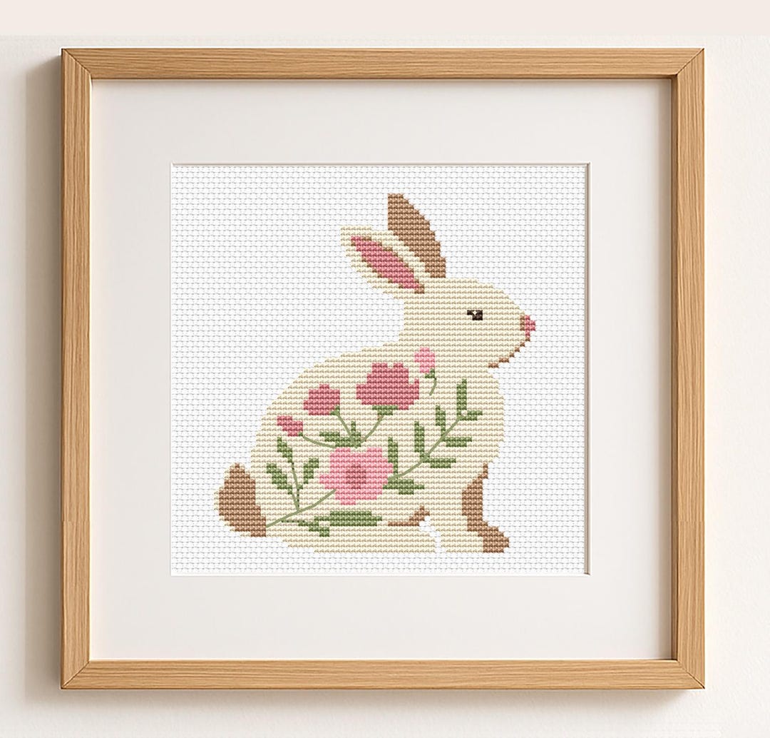 Floral Spring Bunny Mini Cross Stitch Pattern PDF | Easter Bunny With ...