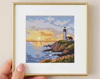 Seaside Lighthouse Mini Cross Stitch Pattern PDF