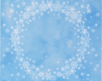 Snowflake Wreath Printed Aida Cloth, Winter Blue Cross Stitch Fabric