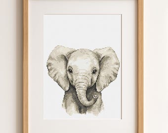 Baby Elephant Cross Stitch Pattern, Safari Animal DIY Embroidery Design, Instant Download PDF