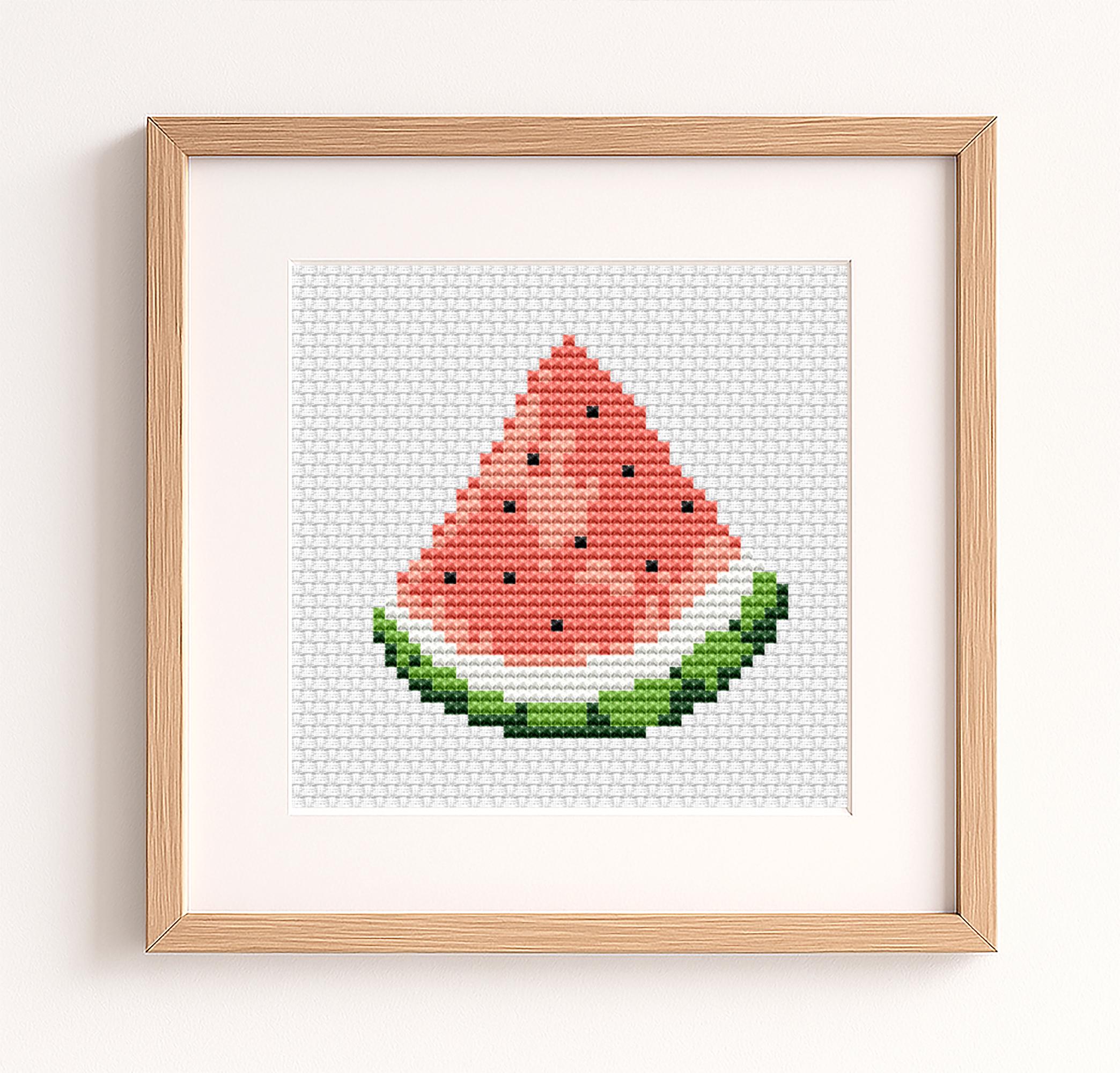 スイカのミニクロスステッチパターン、フルーツ刺繍、PDFの即時