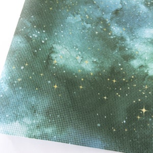 Sterrengroene hemel Aida-doek, bedrukte Galaxy Cross Stitch-stof, 14 / 16 / 18 / 20 Ct