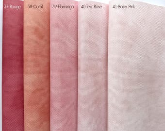Pink Shades Cross Stitch Fabric, Rose Colors Printed Aida Cloth, 14 / 16 / 18 / 20 Count