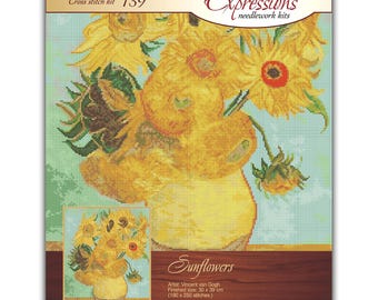 Sunflowers Cross Stitch Kit – Van Gogh Famous Painting, DMC Threads