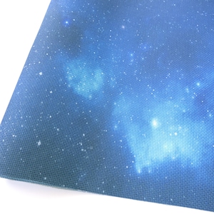 Blue Galaxy Cross Stitch Aida Cloth, Celestial Embroidery Fabric, Printed, 14 / 16 / 18 / 20 Count