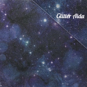 Dark Blue / Purple  Night Sky Glitter Aida Cloth, Sparkling Printed Cross Stitch Fabric, Metallised Aida, 14 / 18 Count