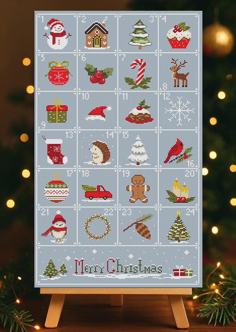 Christmas Advent Calendar Cross Stitch Pattern, Festive Embroidery ...