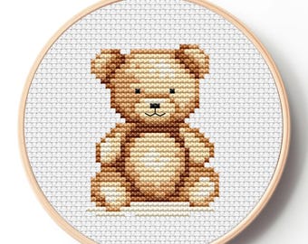 Teddy Bear Mini Cross Stitch Pattern, Cute DIY Embroidery Design , Instant Download PDF
