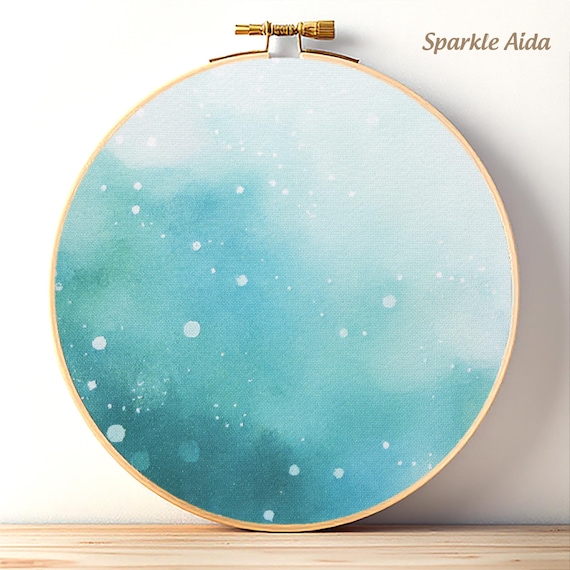 Blue Sparkling Aida Cloth, Abstract Snow and Water Cross Stitch Fabric, 14 18 and 20 Count
