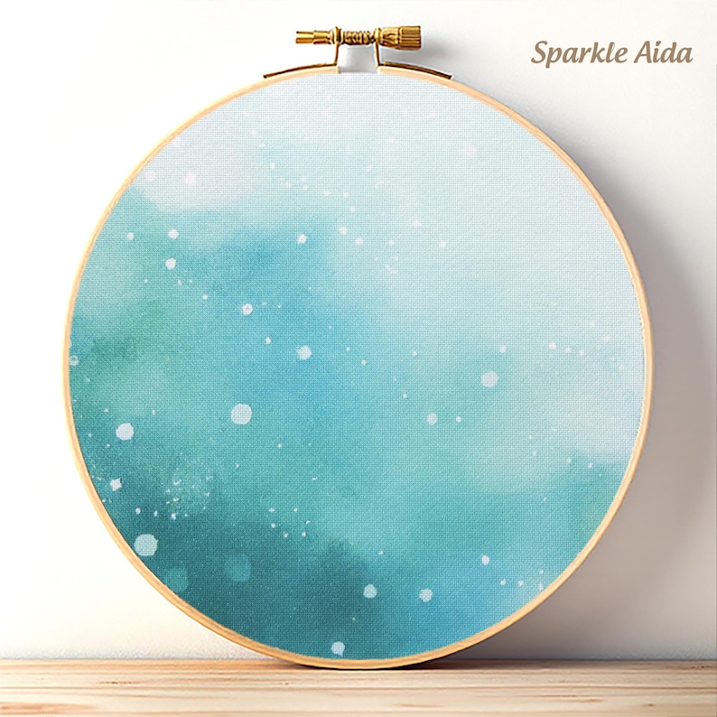Blue Sparkling Aida Cloth, Abstract Snow and Water Cross Stitch Fabric, 14 18 and 20 Count