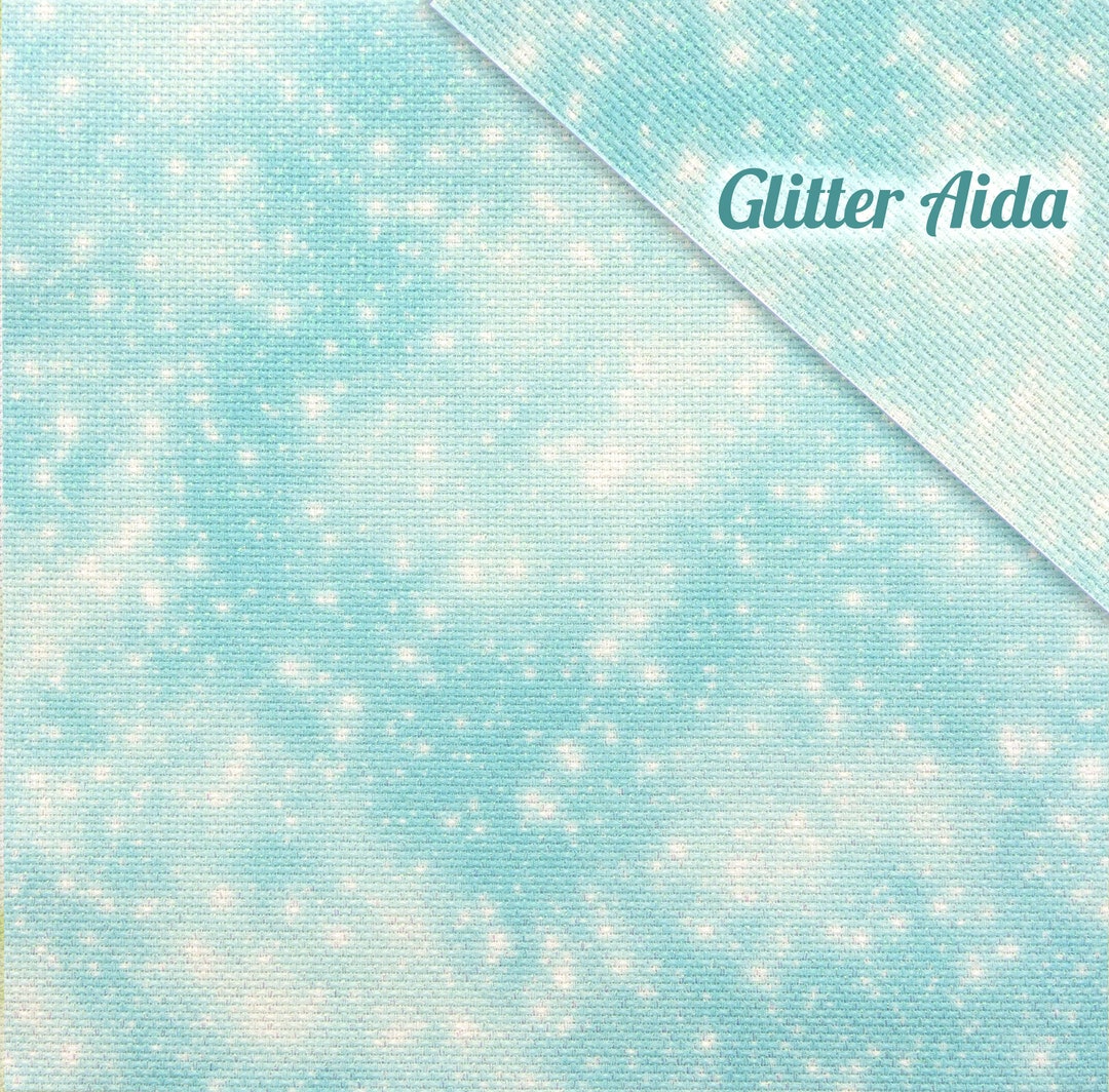 Blue Sparkle Aida Cloth, Opalescent Cross Stitch Fabric, Printed Aida