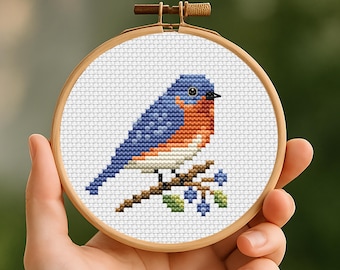 Mini Bluebird Cross Stitch Pattern PDF | Small Bird Embroidery