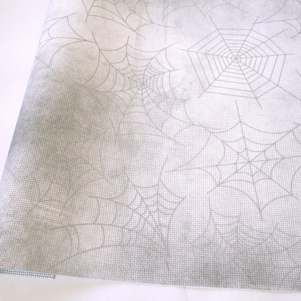 Spider Web Cross Stitch Aida Cloth, Grey Cobweb Printed Embroidery Fabric, 14 / 16 / 18 / 20 Count