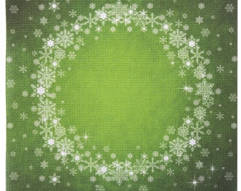 Snowflake Wreath Aida Cloth, Green Christmas Cross Stitch Fabric