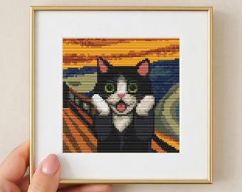 The Scream Cat Cross Stitch Pattern PDF | Funny Art Cross Stitch