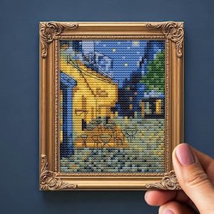 Van Gogh Cafe Terrace Cross Stitch Pattern, Beginner Friendly (PDF)