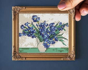 Mini schema per punto croce con iris, fiore di Van Gogh, download immediato in PDF