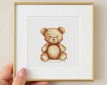Teddy Bear Mini Cross Stitch Pattern, Cute DIY Embroidery Design , Instant Download PDF