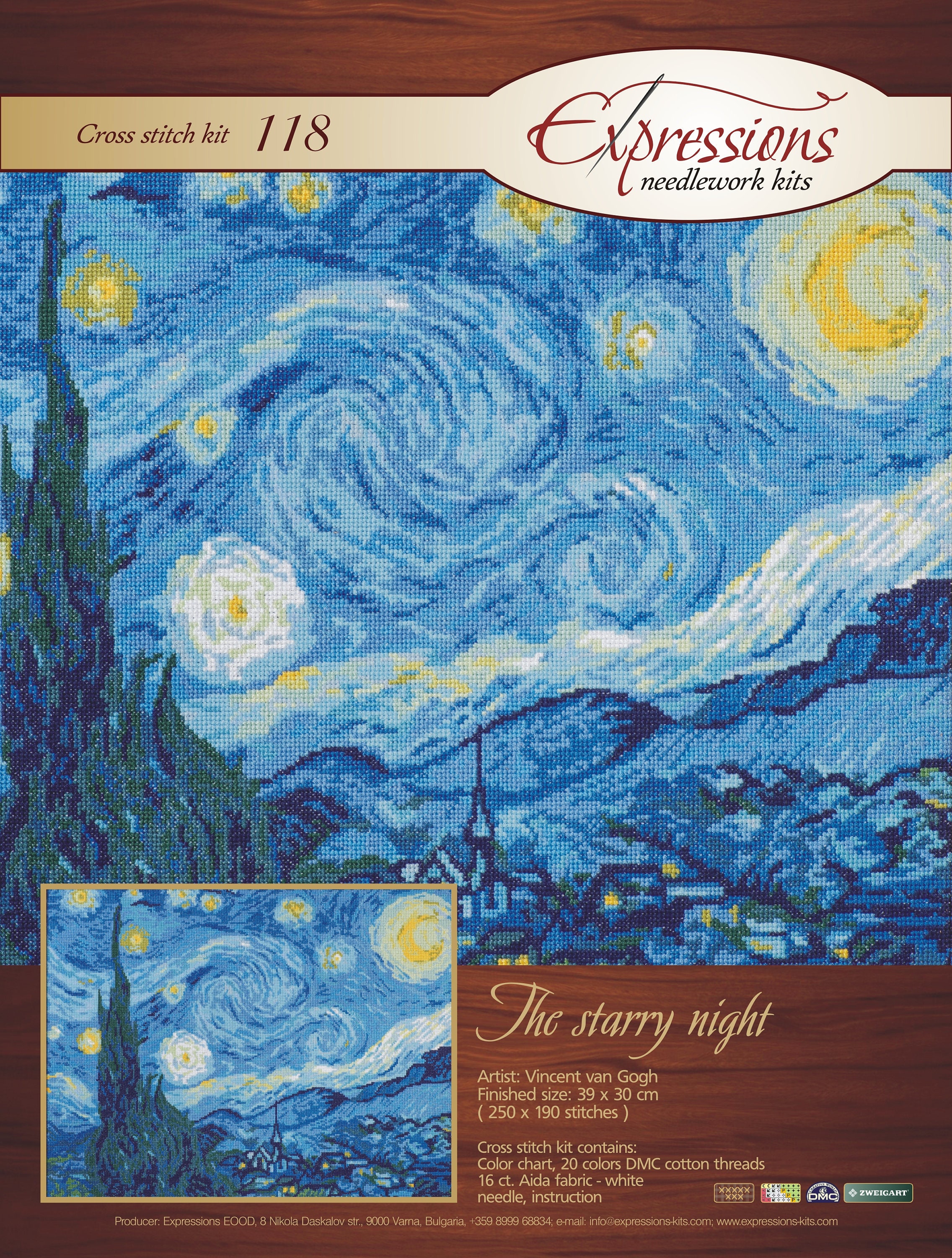 Starry Night Vincent Van Gogh Cross Stitch Kit Dmc Treads Etsy