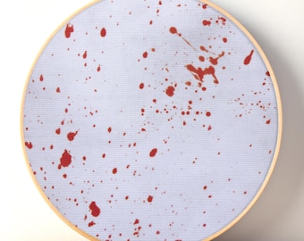 Tessuto Aida grigio per Halloween con schizzi di sangue, effetto tinto a mano, stampato a punto croce, horror, gotico, spettrale, 14/16/18/20 pezzi