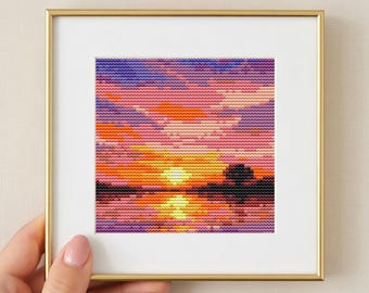 Sunset Sky Mini Cross Stitch Pattern PDF
