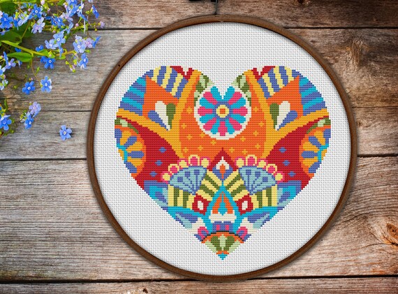 Mandala Heart Cross Stitch Pattern Modern Easy Pattern Etsy