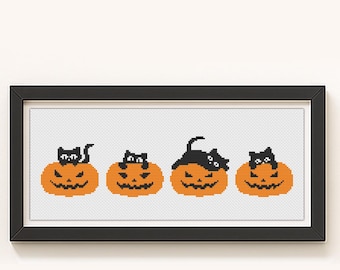 ハロウィンの子猫のクロスステッチパターン：カボチャのジャック・オー