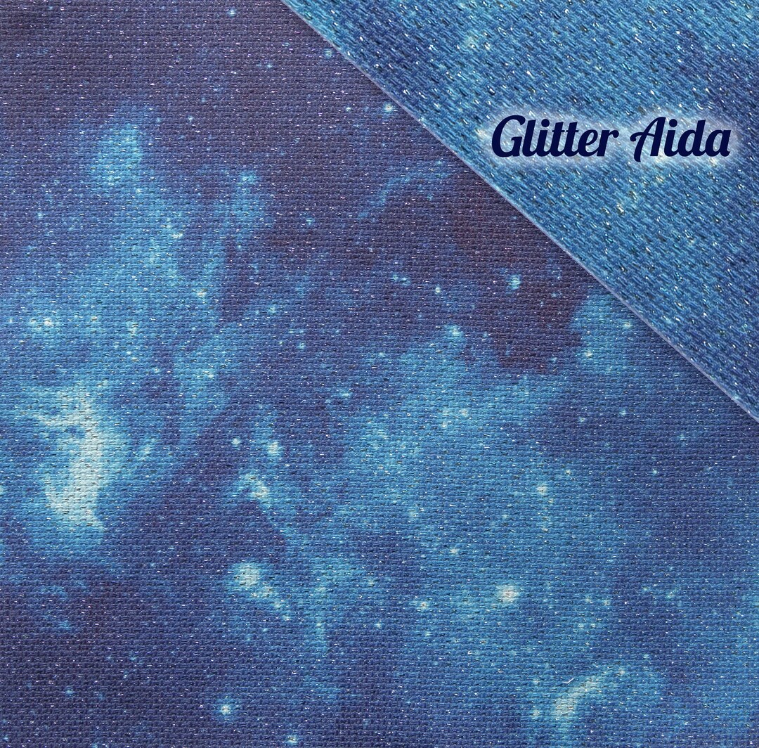 Glitter Cross Stitch Aida Cloth, Blue Night Sky Sparkling Embroidery