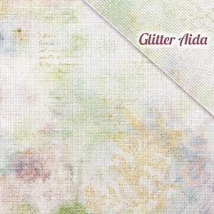 Vintage Glitter Aida Cloth, Opalescent Cross Stitch Fabric, Printed, 14 / 16 / 18 / 20 Count