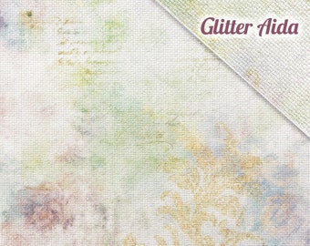 Vintage Glitter Aida Cloth, Opalescent Cross Stitch Fabric, Printed, 14 / 16 / 18 / 20 Count