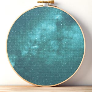 Galaxy Aida Printed Cross Stitch Fabric - Blue Green Sky - 14 16 18 20 Count