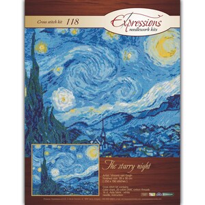 Kit de punto de cruz "La noche estrellada" – Bordado del famoso cuadro de Vincent van Gogh (39 x 30 cm)