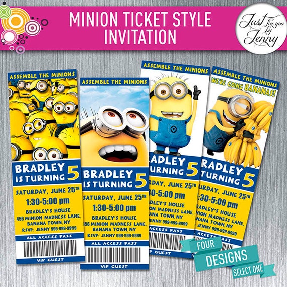 Anniversaire De Minions Invitation De Style Ticket Realisee Etsy